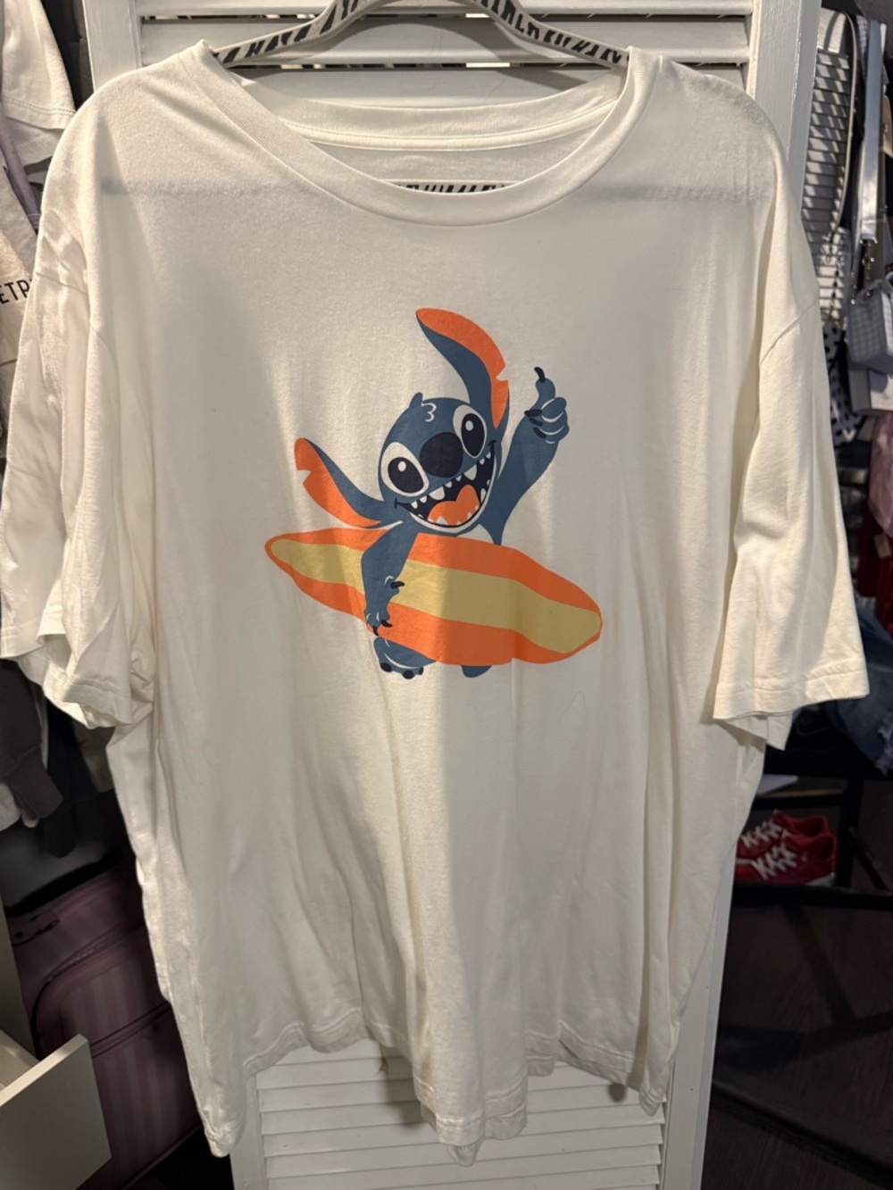 Disney-Old Navy White Unisex Tee with Stitch and Surfboard
